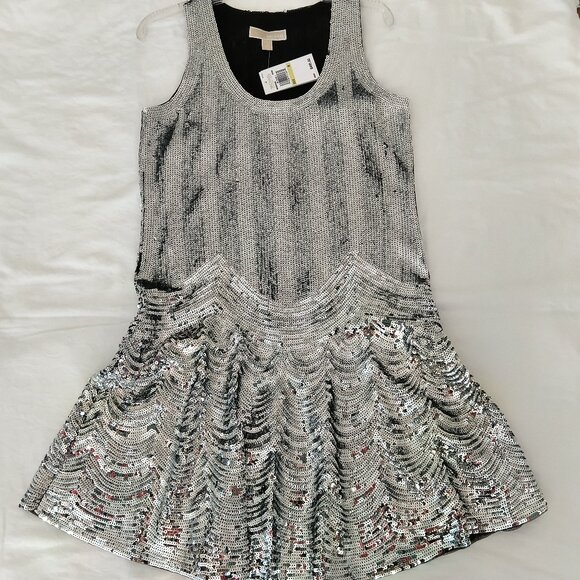 Micheal Kors  Silver Sequin Party Dress Size 4 - Picture 6 of 9
